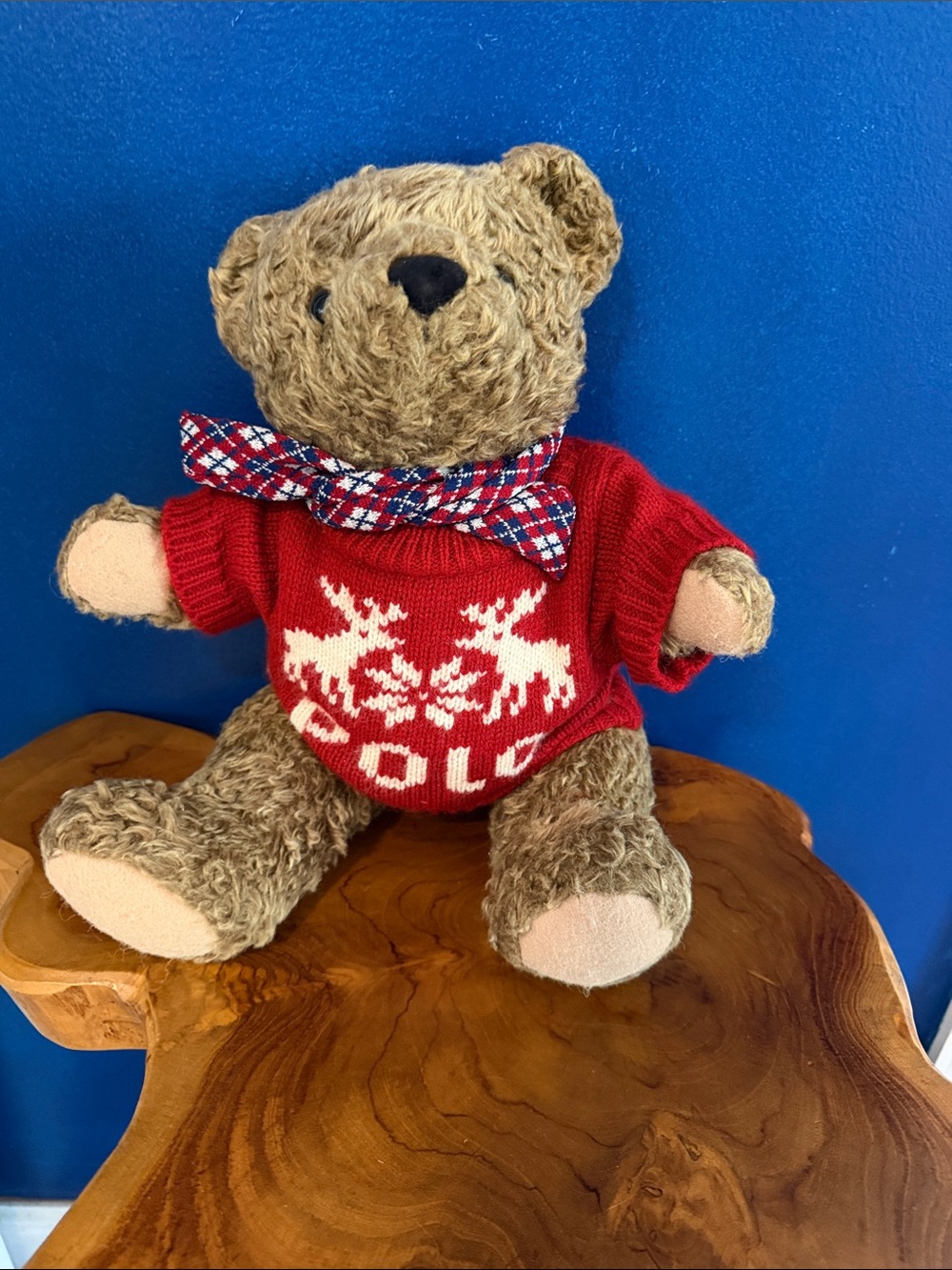 Vintage 1998 Polo by Ralph Lauren Brown Bear with Red Sweater and Plaid Bow 12â